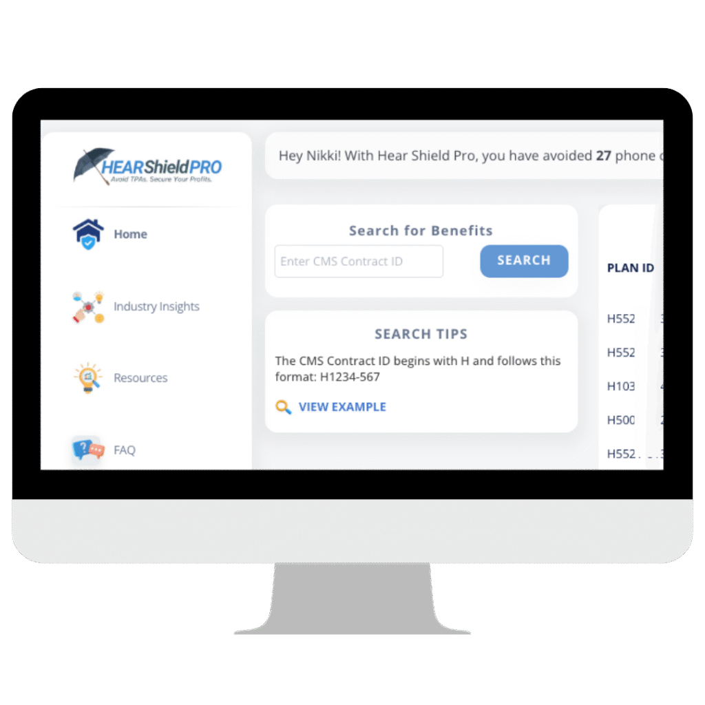 HearShield Pro Dashboard with CMS ID search for tpa field