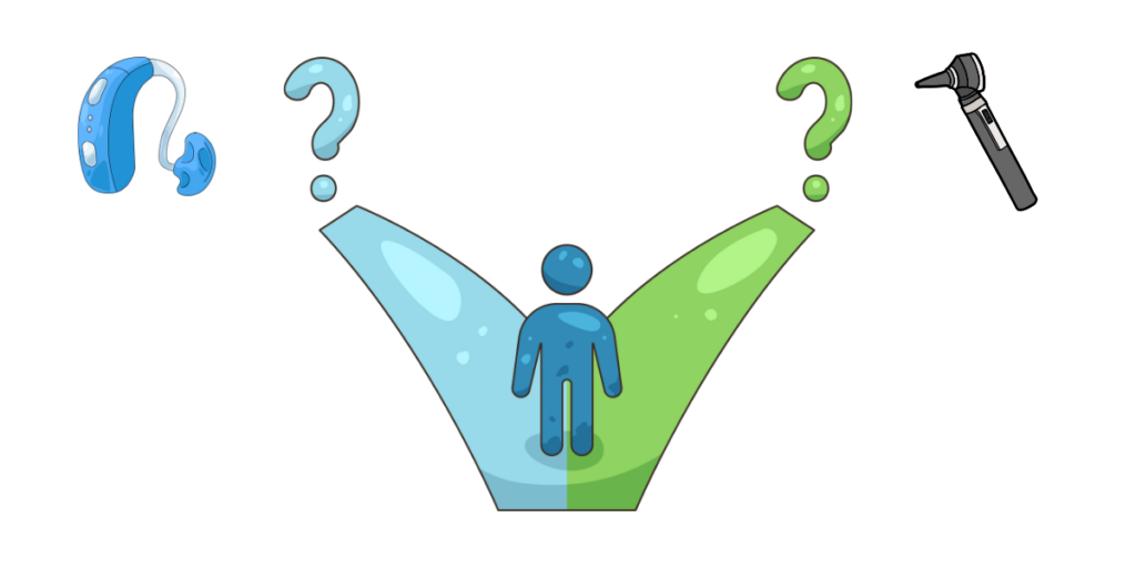 image depicting 2 patient pathways for appointment- hearing aid or diagnostic